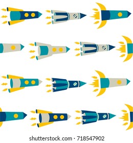 Rocket space ship  flat colorful cute seamless vector pattern