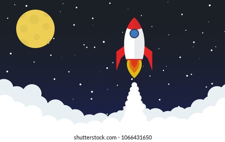 Rocket space ship. Flat vector illustration.