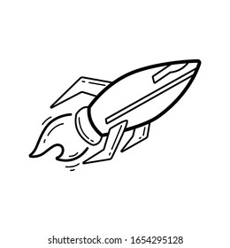 Raketenraumschiff-Symbol. Raketenschiff mit Feuer. 
