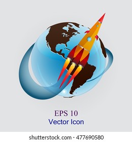  Rocket Space Ship icon.  Vector Illustration. Colored rockets and the earth icon. Rocket icon Image. Rocket icon logo. Rocket icon Sign. Rocket icon emblem. Space rocket launch.