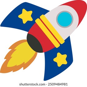 Rocket or space ship Illustration Kid Style with bright color.