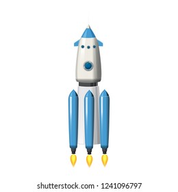 Rocket space ship, isolated vector illustration. Simple retro spaceship icon. Cartoon style, on white background, poster, baner