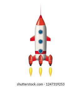 Rocket space ship, isolated vector illustration. Simple retro spaceship icon. Cartoon style, on white background, poster, baner