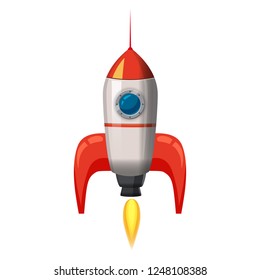 Rocket space ship, isolated vector illustration. Simple retro spaceship icon. Cartoon style, on white background, poster, baner