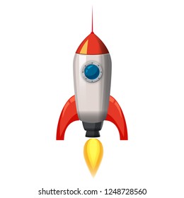 Rocket space ship, isolated vector illustration. Simple retro spaceship icon. Cartoon style, on white background, poster, baner