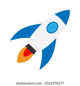 Rocket space ship. Space rocket launch with fire. Business start up concept. Vector illustration