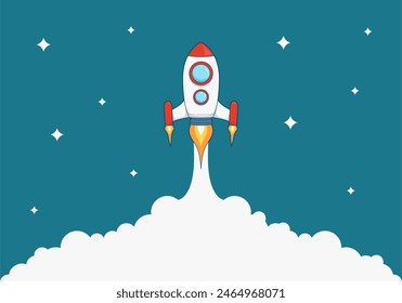 rocket space ship launch with huge smoke trail vector illustration