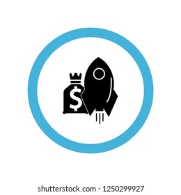 rocket space ship with money bag of dollars icon symbol. Premium quality isolated rocket space ship with money bag of dollars vector icon in trendy style. rocket space ship element
