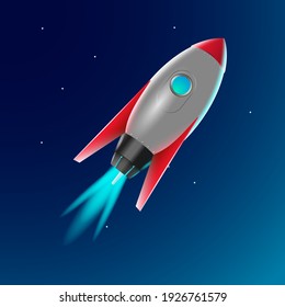 Rocket Space Ship on Blue Background. Vector Illustration