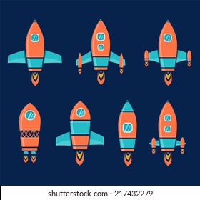 Rocket Space Ship, On Blue Background, Vector Illustration