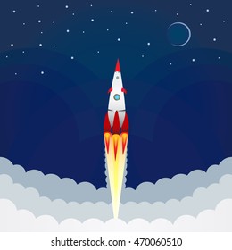 Rocket Space Ship, Vector Illustration. Flying space shuttle.