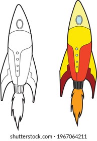 Rocket Space Shuttle vector drawing transportation learning education cartoon drawing, line art and colored.