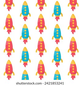 rocket space stars fly night toys children pattern vector illustration