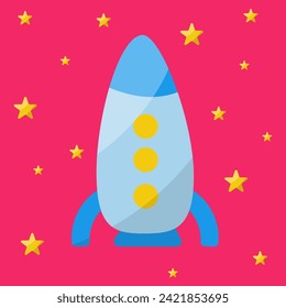 rocket space stars fly night toys children. Vector illustration