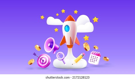 Rocket space startup, creative idea cover, management icons, Vector illustration 