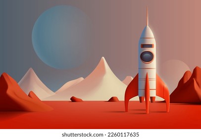 Rocket space startup, creative idea cover, landing page web site, Vector illustration 