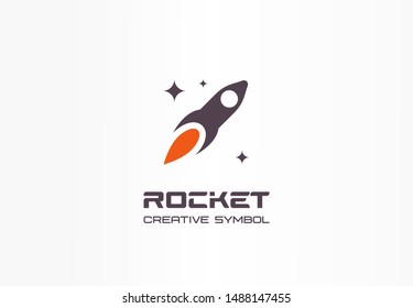 Rocket in space, startup creative symbol concept. Spaceship start up abstract business logo idea. Stars, sky and ship technology icon. Corporate identity logotype, company graphic design tamplate