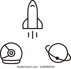 Rocket, Space suit and earth icon