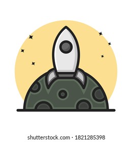 Rocket Space Transportation Icon Cartoon Filled Line Style. Spaceship Astronaut Logo Vector Illustration. Space Element Sticker