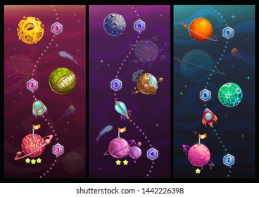 	
Rocket Space Trip Concept. Galaxy Game Design. Vector Cosmic Illustration.