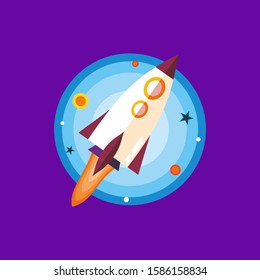 rocket and space vector in flat design style