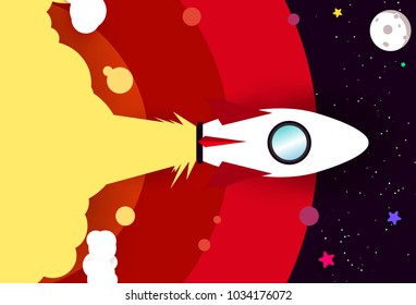 Rocket and space vector illustration with stars dusts galaxy colorful abstract background in horizontal