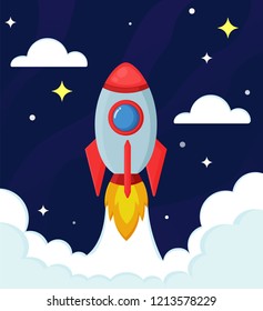 Rocket or spacecraft are exploring the stars in the vast universe. Illustration Vector EPS10.