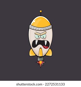 Carácter de nave espacial cohete. cohete espacial de caricatura aislado en el fondo del espacio. Funky nave espacial y personaje de autobús con ojos y boca. Vector retro espacio arte clip de barco, emoji, etiqueta y pegatina