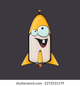 Carácter de nave espacial cohete. cohete espacial de caricatura aislado en el fondo del espacio. Funky nave espacial y personaje de autobús con ojos y boca. Vector retro espacio arte clip de barco, emoji, etiqueta y pegatina