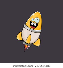 Carácter de nave espacial cohete. cohete espacial de caricatura aislado en el fondo del espacio. Funky nave espacial y personaje de autobús con ojos y boca. Vector retro espacio arte clip de barco, emoji, etiqueta y pegatina