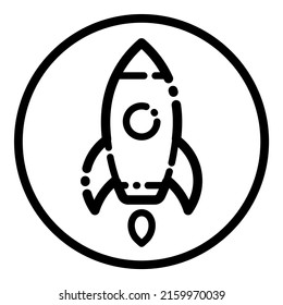 Rocket Spaceship Circle Flat Icon Isolated On White Background