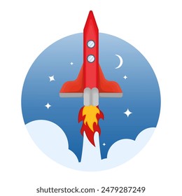 Rocket spaceship concept in flat style. space rocket launch, technology development innovation space rocket symbol, business launch perfect idea startup symbol space shuttle rocket planet icon.