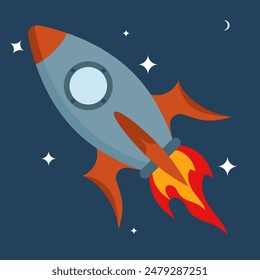 Rocket spaceship concept in flat style. space rocket launch, technology development innovation space rocket symbol, business launch perfect idea startup symbol space shuttle rocket planet icon.