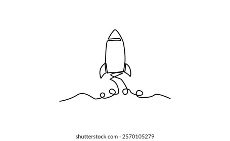 rocket spaceship continuous one line drawing art