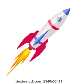 Rocket spaceship flying. Cartoon flat vector illustration