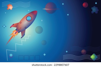 Rocket or spaceship flying. Vector illustration. Rocket flying over cloud, Rocket launch