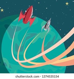 rocket spaceship galaxy