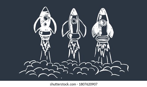 Rocket spaceship, hand drawn  vector illustration. 