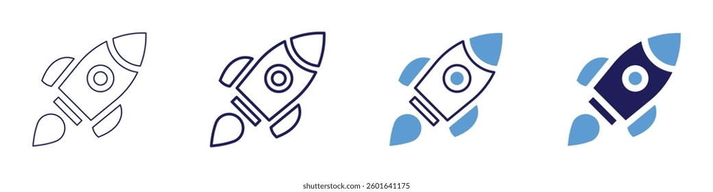 Rocket spaceship icon in 4 different styles. Thin Line, Line, Bold Line, Duotone. Duotone style. Editable stroke.
