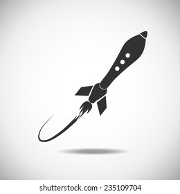Rocket or spaceship icon isolated on white.  Travel or science exploration concept.  Start up new business project vector illustration 