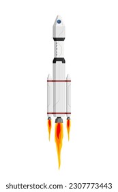 Rocket spaceship launch to space exploration mission. Spacecraft shuttle flat vector isolated eps illustration