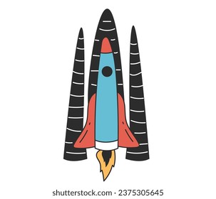 Rocket spaceship launch space ship sticker isolated concept. Vector flat graphic design illustration 
