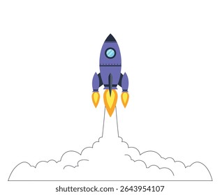 Rocket spaceship launch. Start up creative business idea. Vector illustration.
