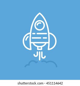 Rocket or spaceship logo made in trendy line stile vector. Space series. Space exploration and adventure symbol. Startup concept.
