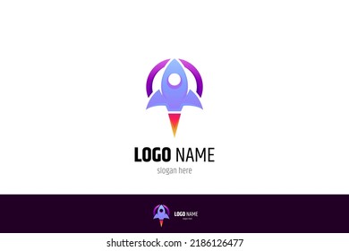 rocket or spaceship logo on circle frame background
