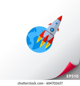 Rocket spaceship in outer space