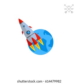 Rocket spaceship in outer space