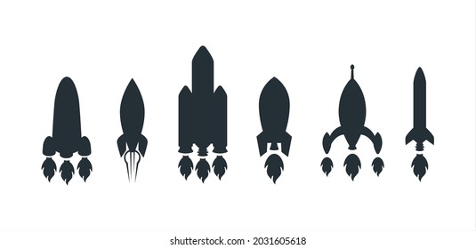 Rocket spaceship silhouette vector design. Graphic resource isolated in white background.