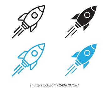 Rocket Spaceship Startup icon black and white vector outline sign