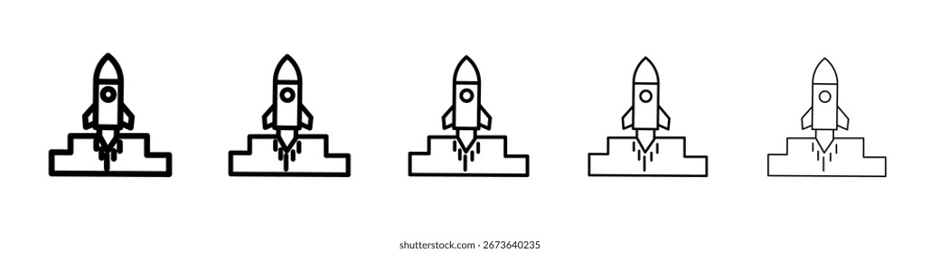 Rocket Spaceship Startup icon flat illustration set logo